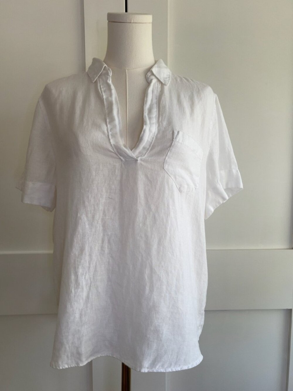 J.Crew 100% Linen White Short Sleeve Popover Shirt Size Small